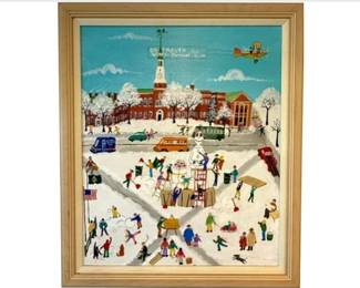 Original Alice Moir Naif Painting - Dartmouth Winter Carnival Feb 12-14 - Folk Art