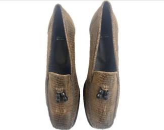 Stuart Weitzman Brown Leather Lizard Embossed Loafers - Size 10B
