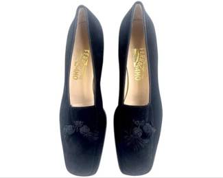 Ferragmo Black Suede Tassel Pumps -size 10B