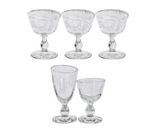 Homer Laughlin American Glass - "Queen Esther" Pattern - Enameled Floral Design - Five Glasses