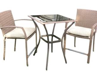 Outdoor High Top Table & Chairs - Woven Seats With Cushions