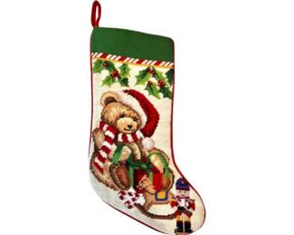 Needlepoint Christmas Stocking With Velvet Backing