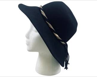 Vintage Black Wool Felt Fedora Hat With A Braided Band & Original Hatbox