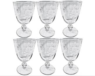 Homer Laughlin American Glass - "Queen Esther" Pattern - Enameled Floral Design - Wine Glasses