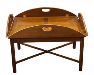 Butler's Tray Table With Inlaid Wood Design