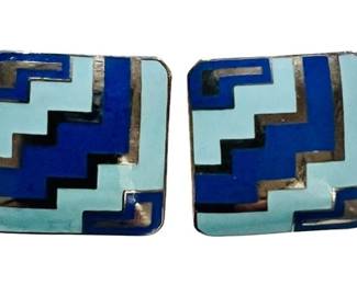 Vintage Cloisonne Enamel Geometric Earrings - Signed "SITI"