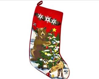 Needlepoint Christmas Stocking With Velvet Backing