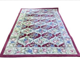 Traditional Agra Wool Area Rug With Floral And Botanical Motifs - Roughly 5x7 Ft