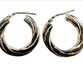 Italian Sterling Silver Hoop Earrings With Secure Locking Mechanism - Signed "Made In Italy 925"
