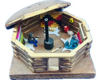 Native American Navajo Hogan Folk Art Diorama By Christine Yazzie, Chinle Arizona