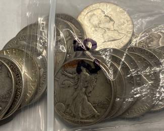 25 Walking Liberty and Franklin Half Dollars