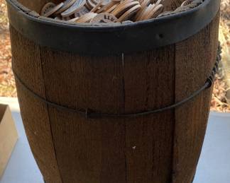 Nail Keg Full of Wooden Advertising Nickels