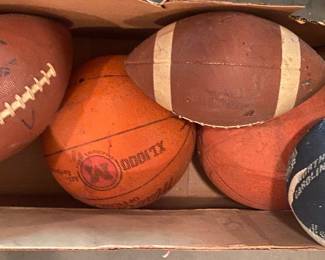 Vintage Footballs and Basketball
