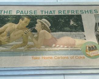 Double Sided Coca Cola Framed Cardboard Sign (Pause That Refreshes)