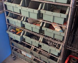 Rolling Hardware Bins with Contents