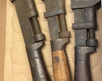 Old Adjustable Wrenches with Wooden Handles