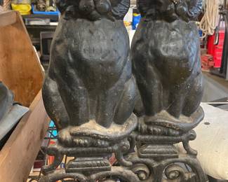 Vintage Cast Iron Cat Andirons with Glass Eyes