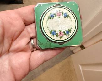 Antique Silver Powder Enamel Box with Mirror