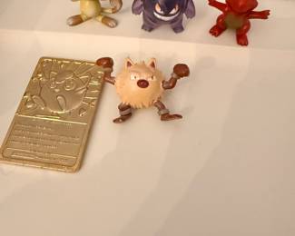 Vintage Tomy Pimeape, Charmander, Gengar, Meowth, and Gold Plated Pikachu Burger King Card