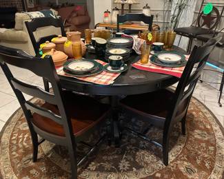 Dining Table and Matching Black Chairs - Nice Dish Set - Pottery