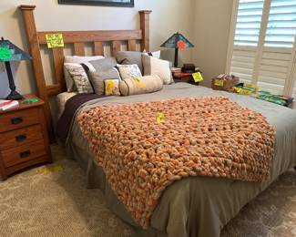 Very Nice Bedroom Set - Throw - (2) Stained Glass Lamps, , Matching Side Tables, Artwork