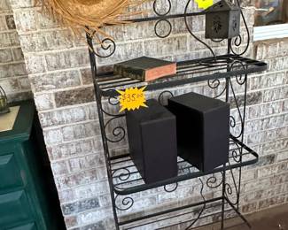 Metal Porch Shelving Unit - Speakers - Bird House - Straw Hat