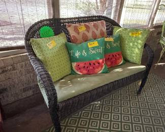 Wicker Sofa and Cushions - Pillows