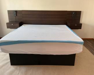 King size bed headboard has floating side tables-121x51