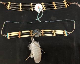 (2) HAND CRAFTED NATIVE AMERICAN BONE HAIRPIPE CHOKER NECKLACES