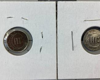 1851-O AND 1853 TRIME COIN LOT SOUGHT AFTER 1851 NEW ORLEANS TRIME 3 CENT AND 1853 TRIME 3 CENT COIN LOT