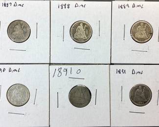 6 SEATED LIBERTY DIME LOT 1887, 88, 89, 90, 91, 91-O