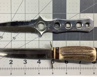 2 FIXED BLADE KNIFE LOT GERMAN EDGE MARK STAG HANDLE BUCK STYLE, BLAZER 4 THROWING KNIFE