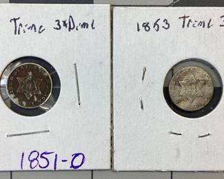 1851-O AND 1853 TRIME COIN LOT SOUGHT AFTER 1851 NEW ORLEANS TRIME 3 CENT AND 1853 TRIME 3 CENT COIN LOT