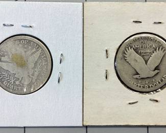 1895 BARBER, 1926 STANDING LIBERTY QUARTER TWO COLLECTABLE 90% SILVER COINS