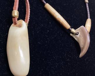 (2) NATIVE AMERICAN WHALE TOOTH & BEAR CLAW NECKLACES