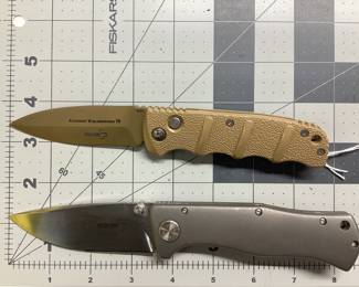2 BOKER KNIVES LOT FDE BOKER AUTOMAT KALASHNIKOV 74 SPRING ASSIST AND TODD REXFORD BOKER VG-10, NO BOXES