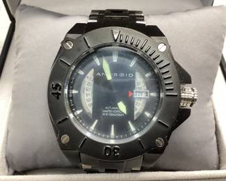 ANDROID AD470BK AUTOMATIC THIS LIMITED EDITION WATCH FEATURES AUTOMATIC MOVEMENT, EXPOSED DATE CHART WHEEL, NON TRADITIONAL TWO TONE BAND.