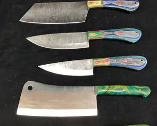 (6) ASSORTED DAMASCUS STEEL CHEFS KNIVES & 2 STEEL CHEFS KNIVES
