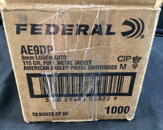 1000 ROUNDS OF FEDERAL 9mm LUGER 115gr FMJ 20 BOXES OF 50 UNOPENED