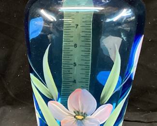 FENTON HAND PAINTED TWILIGHT BLUE TULIPS TRANSPARENT VASE, 10in