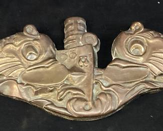 VTG. 15in BRASS NAVY SUBMARINE WARFARE INSIGNIA DOLPHINS PLAQUE 6lbs
