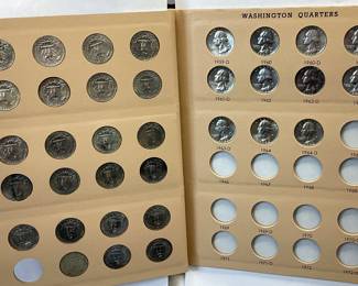 81 WASHINGTON QUARTERS 1932-1964 81 QUARTERS AT 90% SILVER FEATURED IN AN INCOMPLETE COLLECTION BOOK