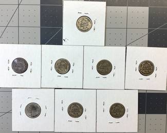 8 BARBER DIME COIN LOT 1893, 1912-S, (2)1914, (3) 1916 BARBER DIMES AT 90% SILVER