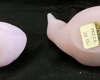 (2) FENTON SATIN ART GLASS SWAN & BIRD OF HAPPINESS FIGURINE