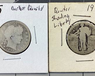 1895 BARBER, 1926 STANDING LIBERTY QUARTER TWO COLLECTABLE 90% SILVER COINS