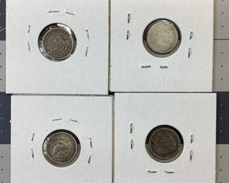 4 HALF DIME LOT 1829-61 1829,35 CAPPED BUST AND 1858,61 SEATED LIBERTY HALF DIME