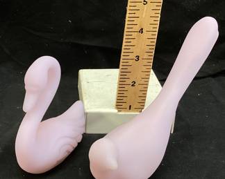 (2) FENTON SATIN ART GLASS SWAN & BIRD OF HAPPINESS FIGURINE