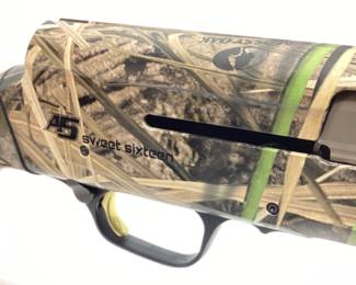 BROWNING A5 SWEET SIXTEEN 16 GAUGE SHOTGUN, MOSSYOAK CAMO, 27in BARREL, NEW IN BOX WITH HARD CASE
