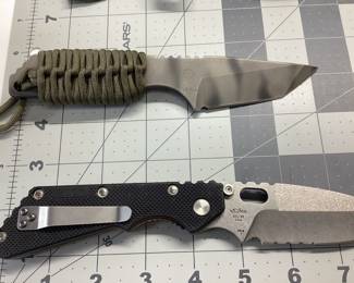 2 STRIDER KNIVES STRIDER 3 INCH S30V TIGER STRIPE TANTO WITH SHEATH AND BUCK STRIDER BOS ATS-34 LIKE NEW WITHOUT BOXES