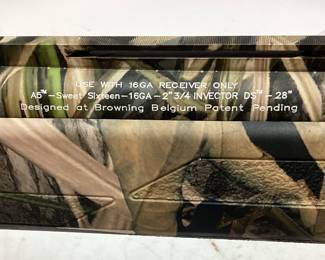 BROWNING A5 SWEET SIXTEEN 16 GAUGE SHOTGUN, MOSSYOAK CAMO, 27in BARREL, NEW IN BOX WITH HARD CASE
